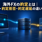 海外FXの約定とは｜リクオート・約定拒否・約定遅延の違いと確認方法。注文端末からサーバーを経由して結果表示に至る流れを示す図。